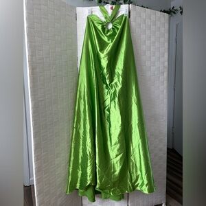 Vibrant Lime Green Halter Neck Gown | Large Dress for Women | Summer Dress
